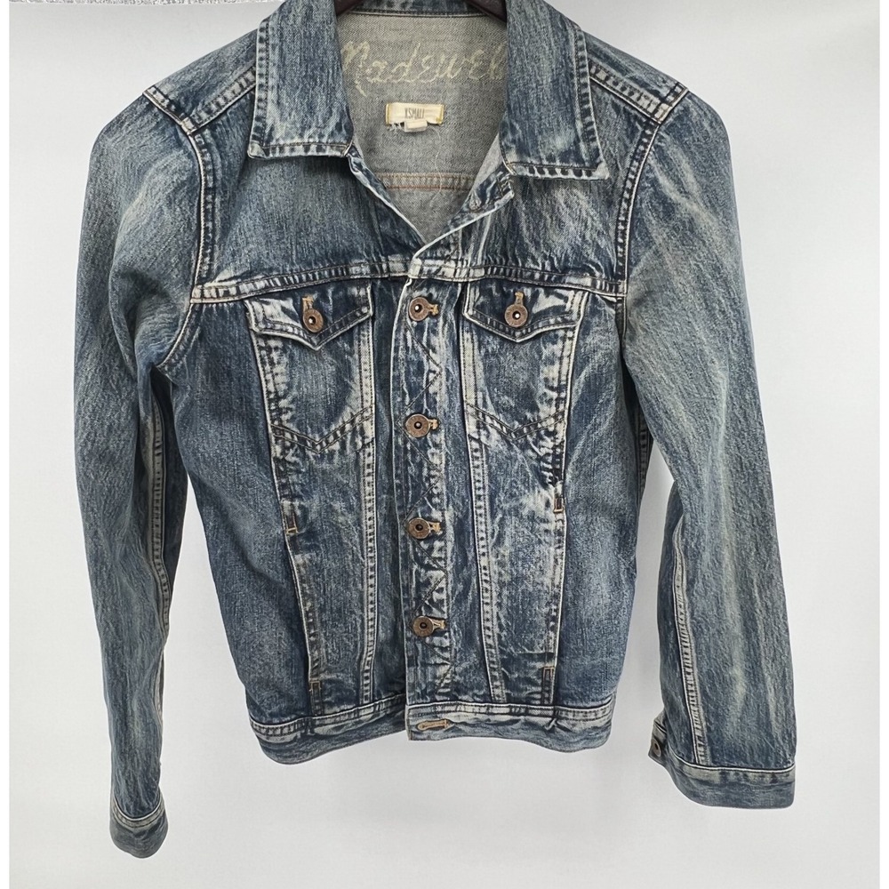 Madewell Jean Jacket Womens XS Blue Denim Acid Wash Button Up Trucker Jacket